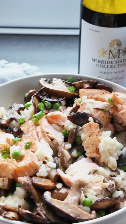 Mushroom Risotto and Cedar Plan Salmon