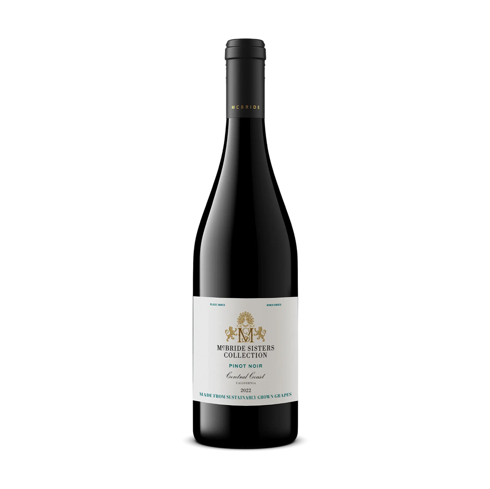 A bottle of McBride Sisters Collection Pinot Noir red wine from Central California, photographed on a clean white background.