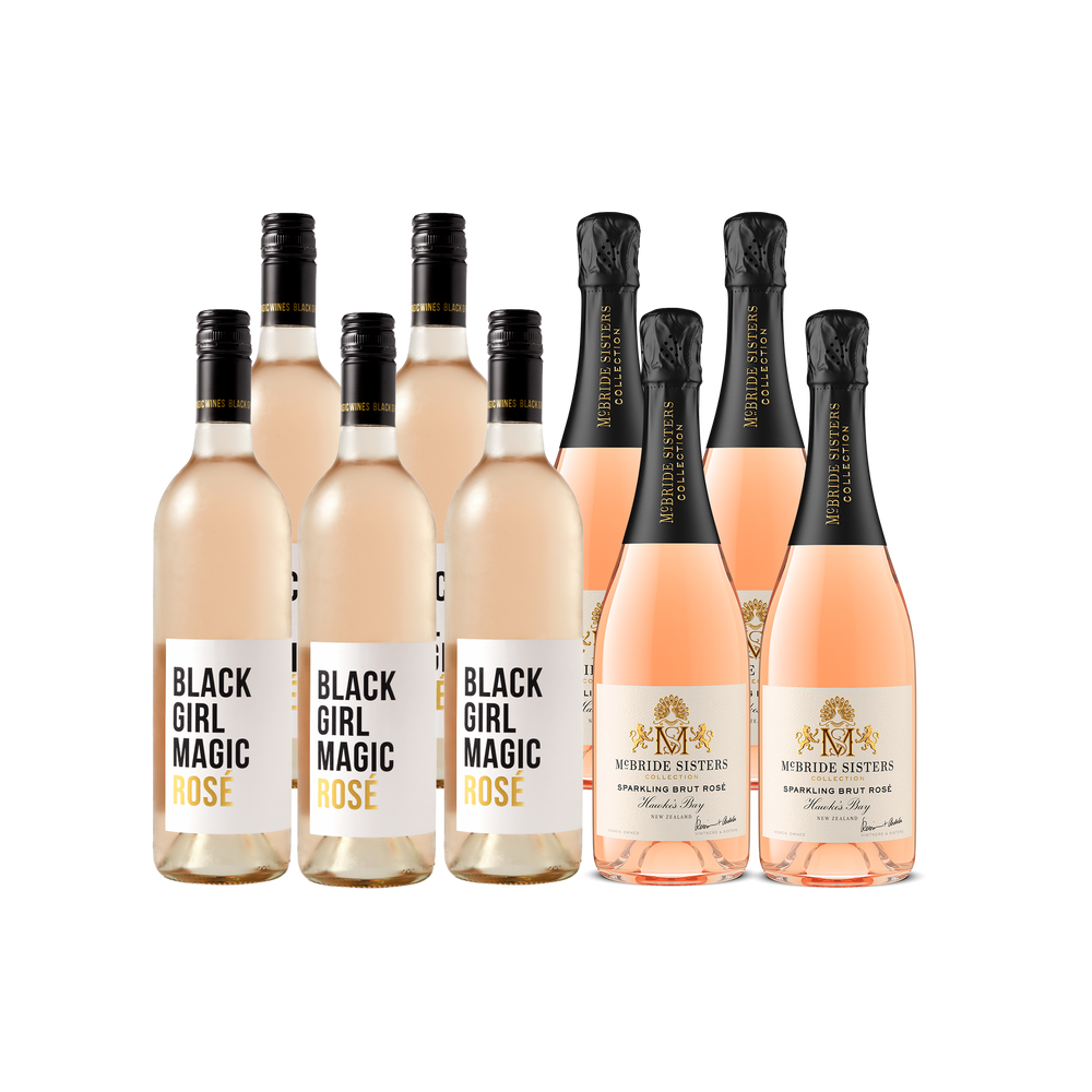 Assorted rosé wine bottles, including Black Girl Magic and McBride Sisters